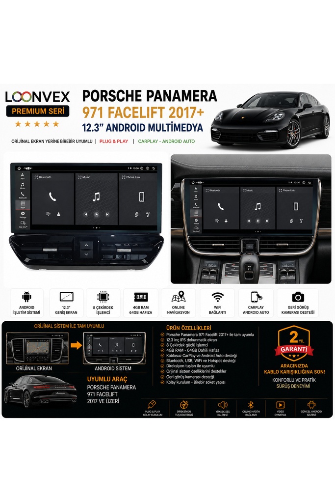 [LNV-POR-MM-0003] Premium Porsche Panamera 971 2017+ 12.3" Android Multimedya