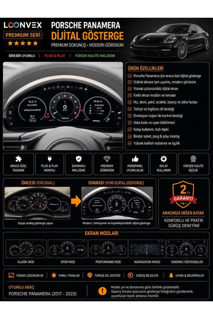[LNV-POR-MM-0002] Premium Porsche Panamera 2017-2023 Dijital Gösterge – Araca Özel