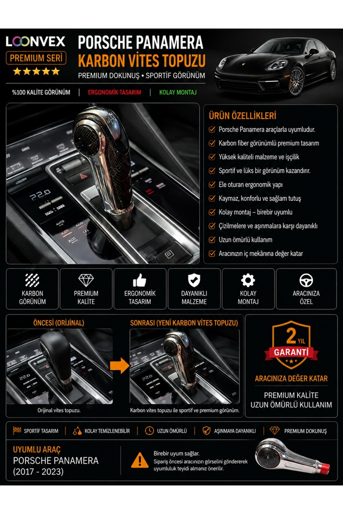 [LNV-POR-AKS-0006] Premium Porsche Panamera Karbon Vites Topuzu – Araca Özel