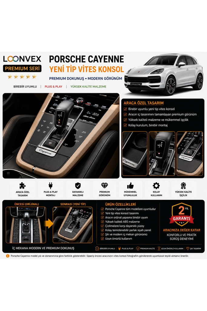 [LNV-POR-AKS-0002] Premium Porsche Cayenne Yeni Tip Vites Konsol – Araca Özel