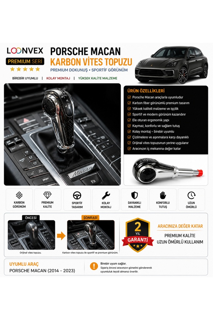 [LNV-POR-AKS-0004] Premium Porsche Macan Karbon Vites Topuzu – Araca Özel