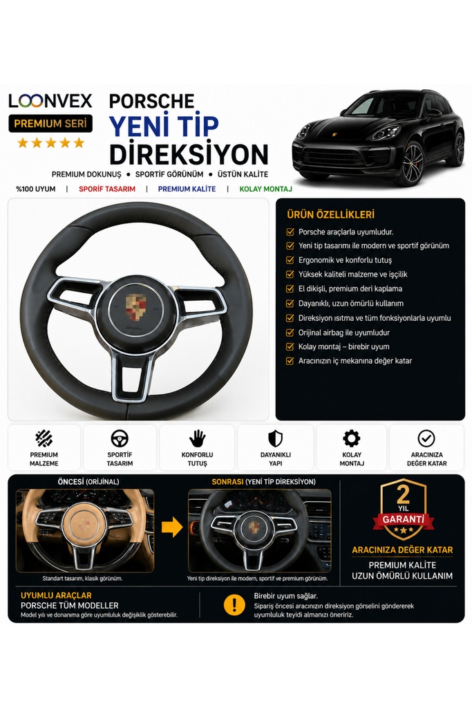 [LNV-POR-AKS-0008] Premium Porsche Yeni Tip Direksiyon – Araca Özel