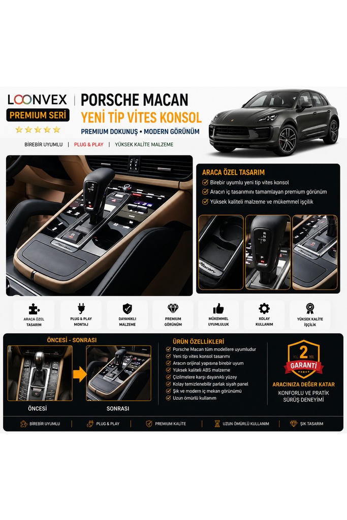 [LNV-POR-AKS-0005] Premium Porsche Macan Yeni Tip Vites Konsol – Araca Özel