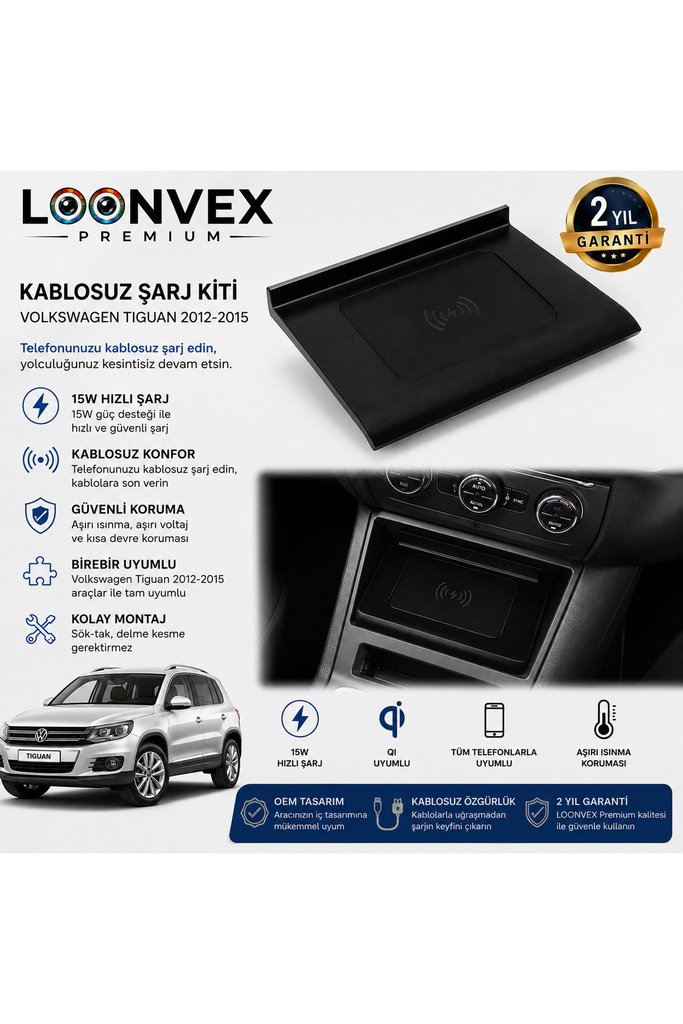 [LNV-KS-0016] Premium Volkswagen Tiguan 2012-2015 Kablosuz Şarj Kiti