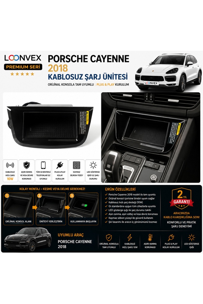 [LNV-KS-0014] Premium Porsche Cayenne 2018 Kablosuz Şarj Ünitesi – Araca Özel