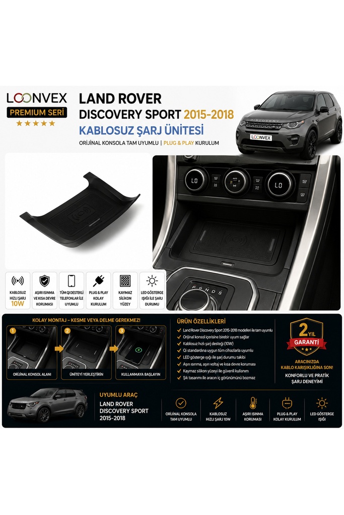 [LNV-KS-0010] Premium Land Rover Discovery Sport 2015-2018 Kablosuz Şarj Ünitesi – Araca Özel