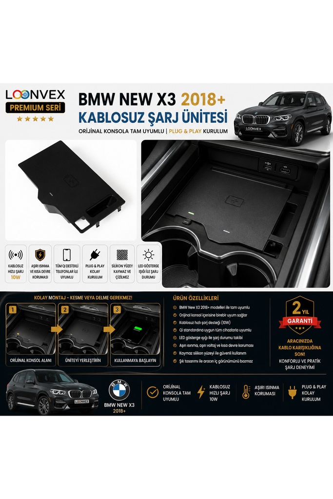 [LNV-KS-0003] Premium BMW X3 G01 2018+ Kablosuz Şarj Ünitesi – Araca Özel