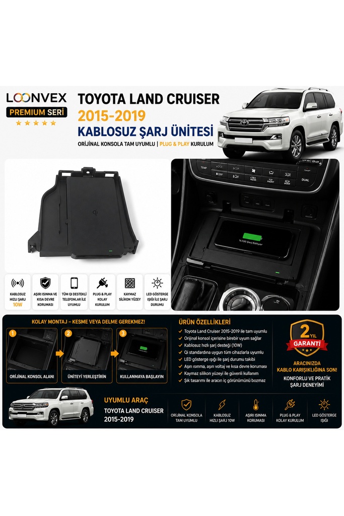 [LNV-KS-0019] Premium Toyota Land Cruiser 2015-2019 Kablosuz Şarj Ünitesi – Araca Özel