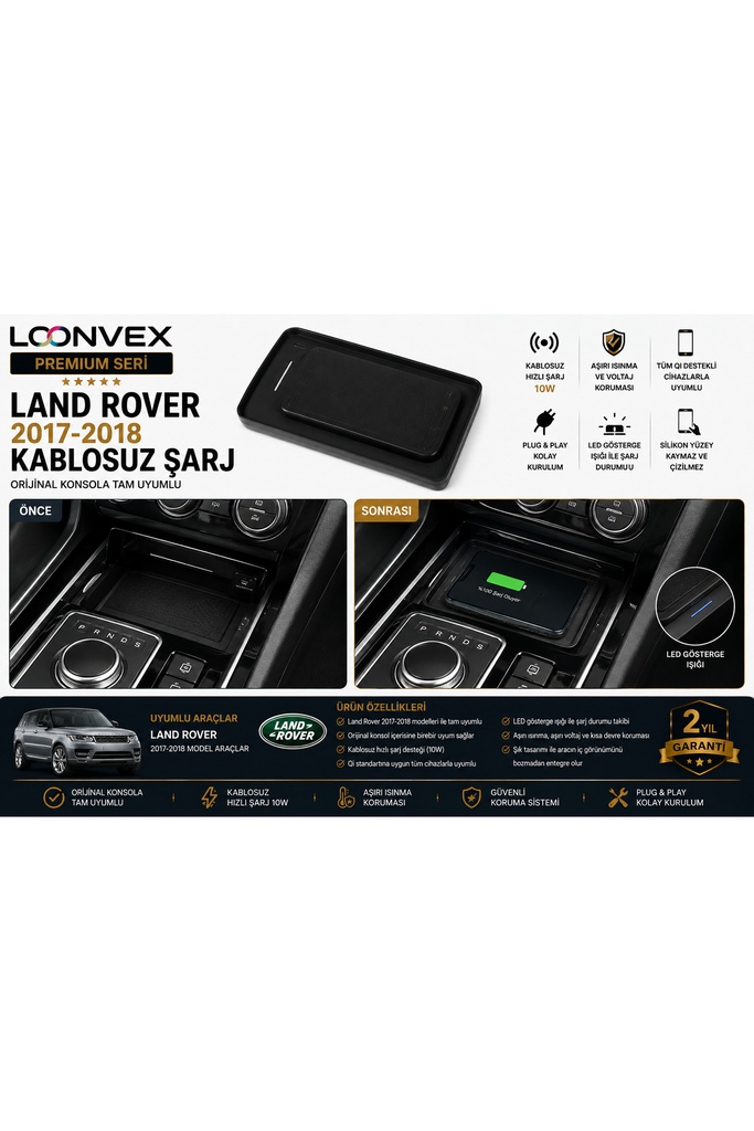 [LNV-KS-0009] Premium Land Rover Discovery Sport 2017-2018 Kablosuz Şarj Ünitesi