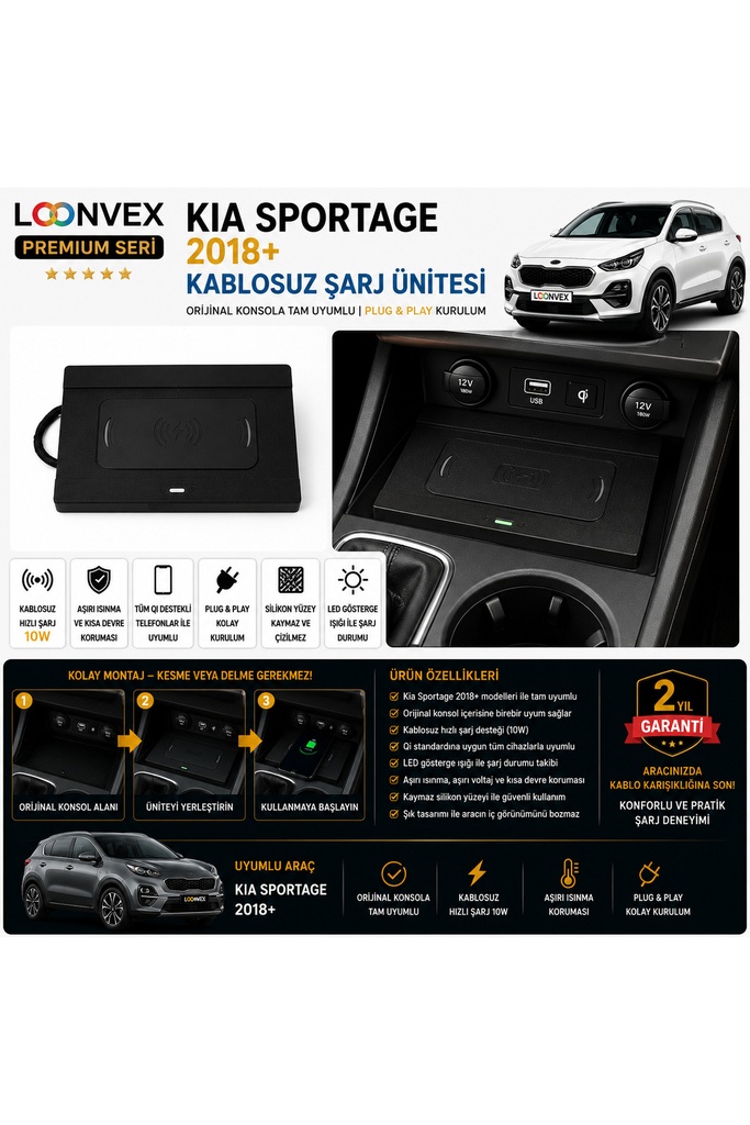 [LNV-KS-0008] Premium Kia Sportage 2018+ Kablosuz Şarj Ünitesi – Araca Özel