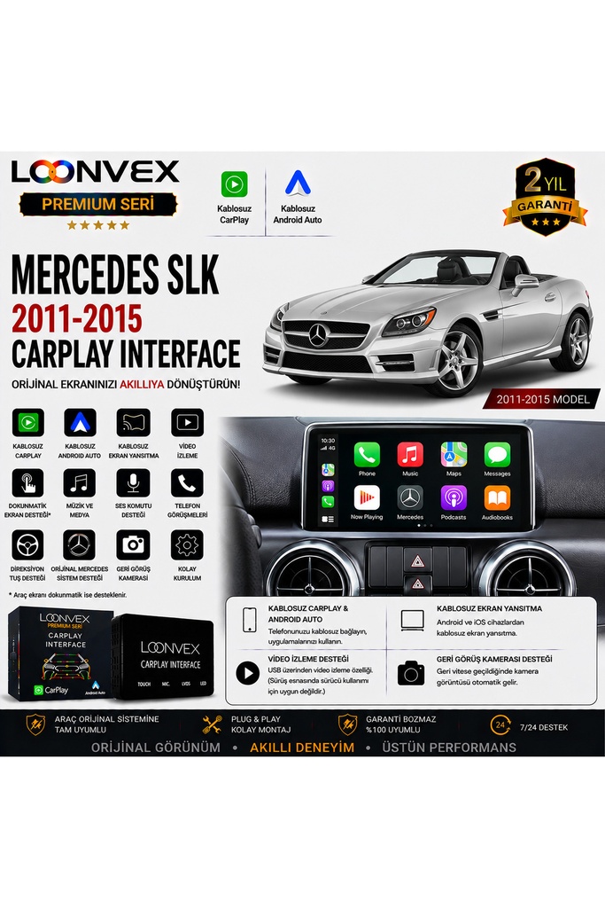 [LNV-CPI-0064] Premium Mercedes SLK 2011-2015 CarPlay Interface – Kablosuz CarPlay & Android Auto