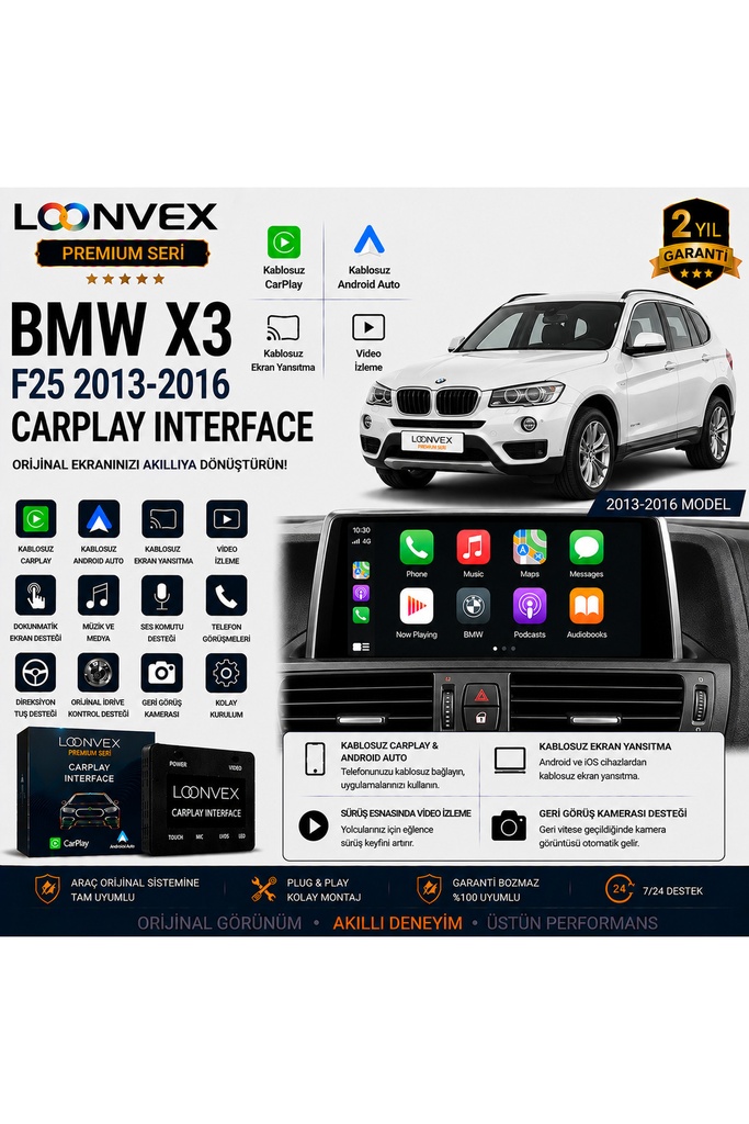 [LNV-CPI-0039] Premium BMW X3 F25 2013-2016 CarPlay Interface – Kablosuz CarPlay & Android Auto