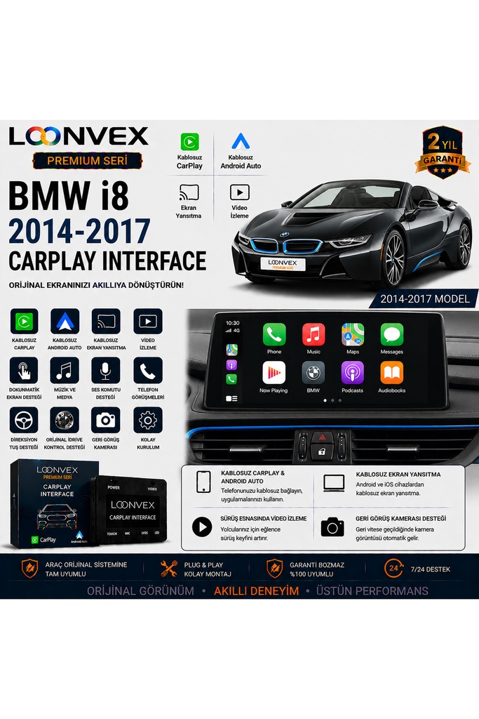 [LNV-CPI-0033] Premium BMW i8 2014-2017 CarPlay Interface – Kablosuz CarPlay & Android Auto