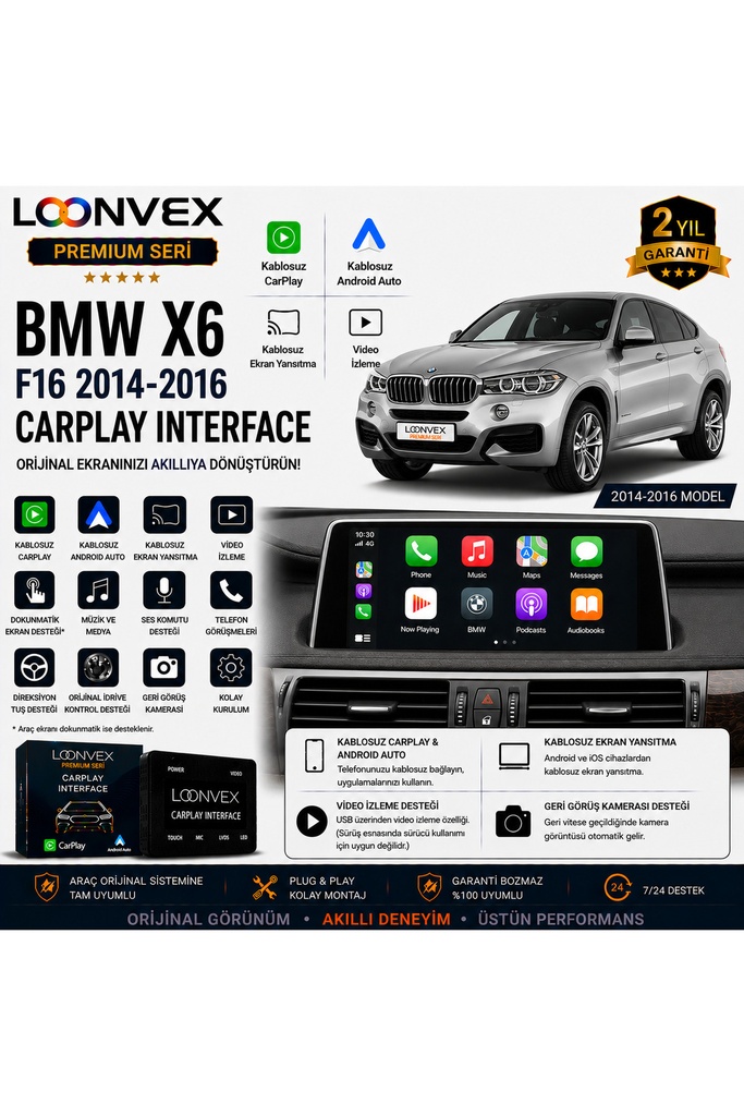 [LNV-CPI-0048] Premium BMW X6 F16 2014-2016 CarPlay Interface – Kablosuz CarPlay & Android Auto