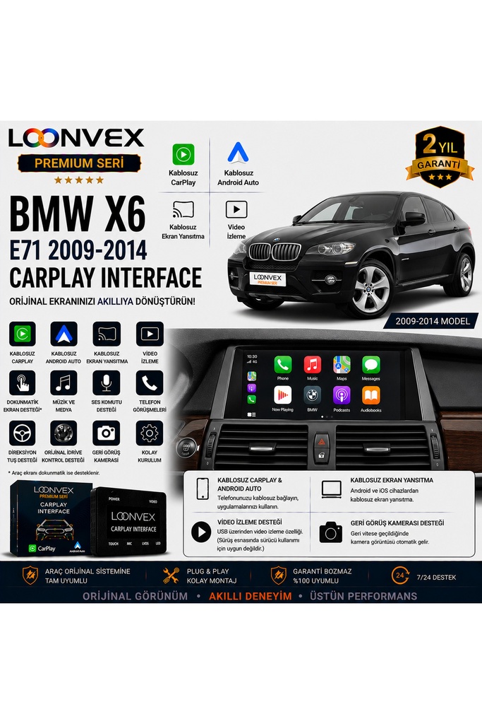 [LNV-CPI-0047] Premium BMW X6 E71 2009-2014 CarPlay Interface – Kablosuz CarPlay & Android Auto