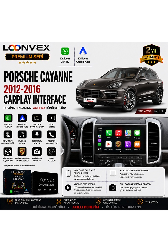 [LNV-CPI-0067] Premium Porsche Cayenne 2012-2016 CarPlay Interface – Kablosuz CarPlay & Android Auto