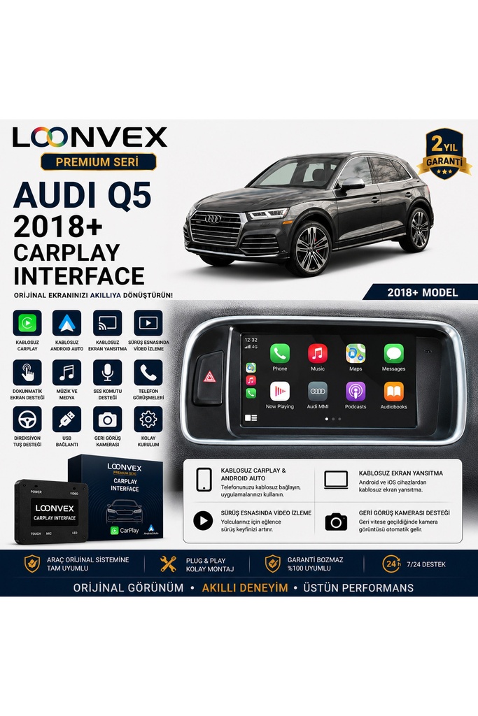 [LNV-CPI-0007] Premium Audi Q5 2018+ CarPlay Interface – Kablosuz CarPlay & Android Auto