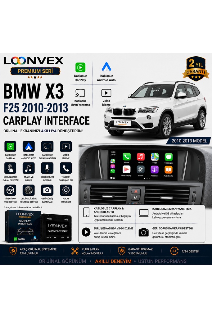 [LNV-CPI-0038] Premium BMW X3 F25 2010-2013 CarPlay Interface – Kablosuz CarPlay & Android Auto