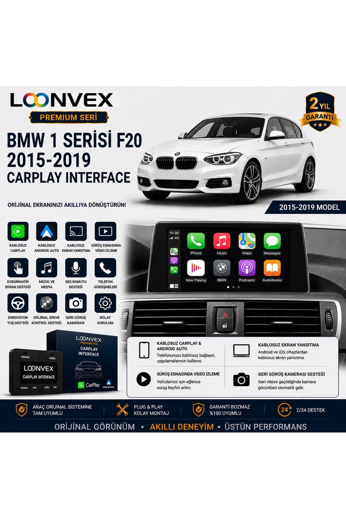 [LNV-CPI-0012] Premium BMW 1 Serisi F20 2015-2019 CarPlay Interface – Kablosuz CarPlay & Android Auto