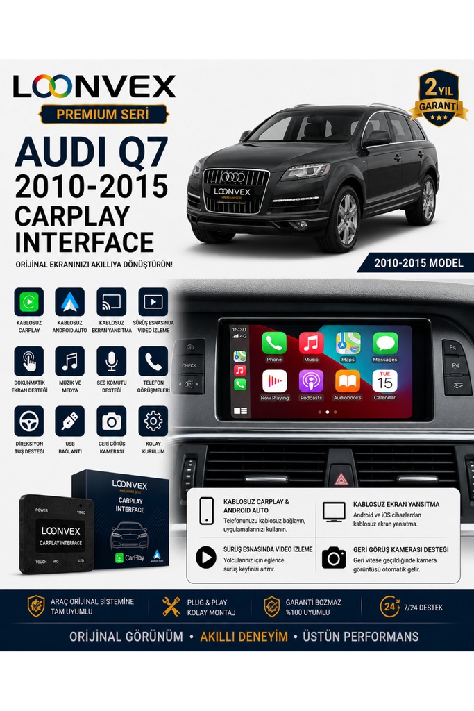 [LNV-CPI-0008] Premium Audi Q7 2010-2015 CarPlay Interface – Kablosuz CarPlay & Android Auto