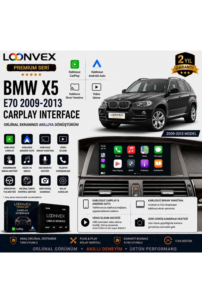 [LNV-CPI-0044] Premium BMW X5 E70 2009-2013 CarPlay Interface – Kablosuz CarPlay & Android Auto