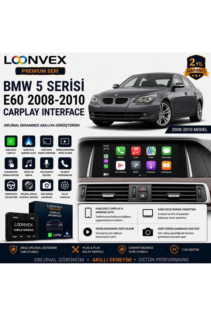 [LNV-CPI-0019] Premium BMW 5 Serisi E60 2008-2010 CarPlay Interface – Kablosuz CarPlay & Android Auto