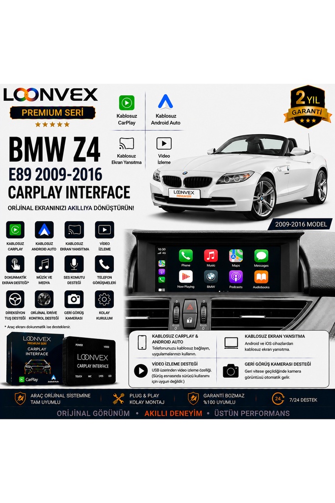 [LNV-CPI-0049] Premium BMW Z4 E89 2009-2016 CarPlay Interface – Kablosuz CarPlay & Android Auto