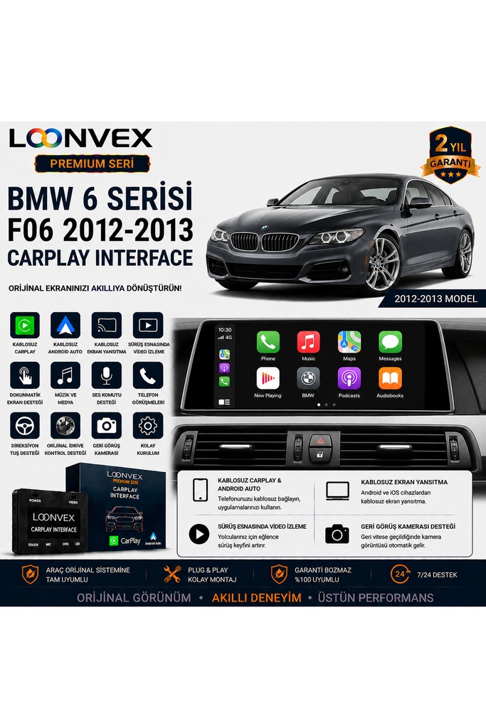 [LNV-CPI-0024] Premium BMW 6 Serisi F06 2012-2013 CarPlay Interface – Kablosuz CarPlay & Android Auto