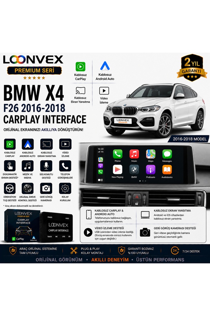 [LNV-CPI-0043] Premium BMW X4 F26 2016-2018 CarPlay Interface – Kablosuz CarPlay & Android Auto