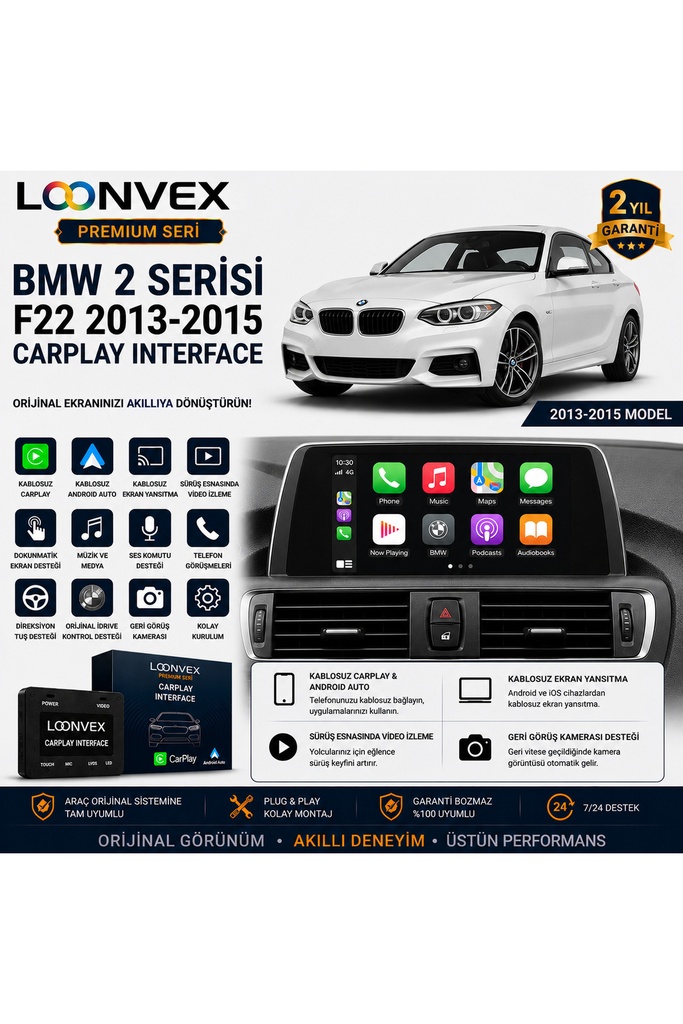 [LNV-CPI-0013] Premium BMW 2 Serisi F22 2013-2015 CarPlay Interface – Kablosuz CarPlay & Android Auto
