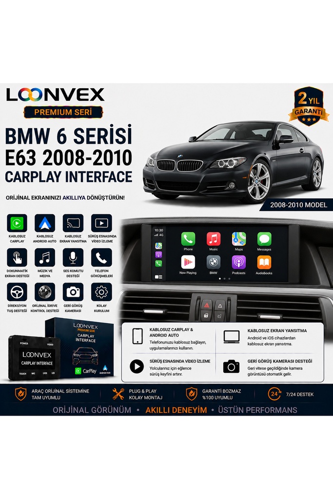 [LNV-CPI-0023] Premium BMW 6 Serisi E63 2008-2010 CarPlay Interface – Kablosuz CarPlay & Android Auto