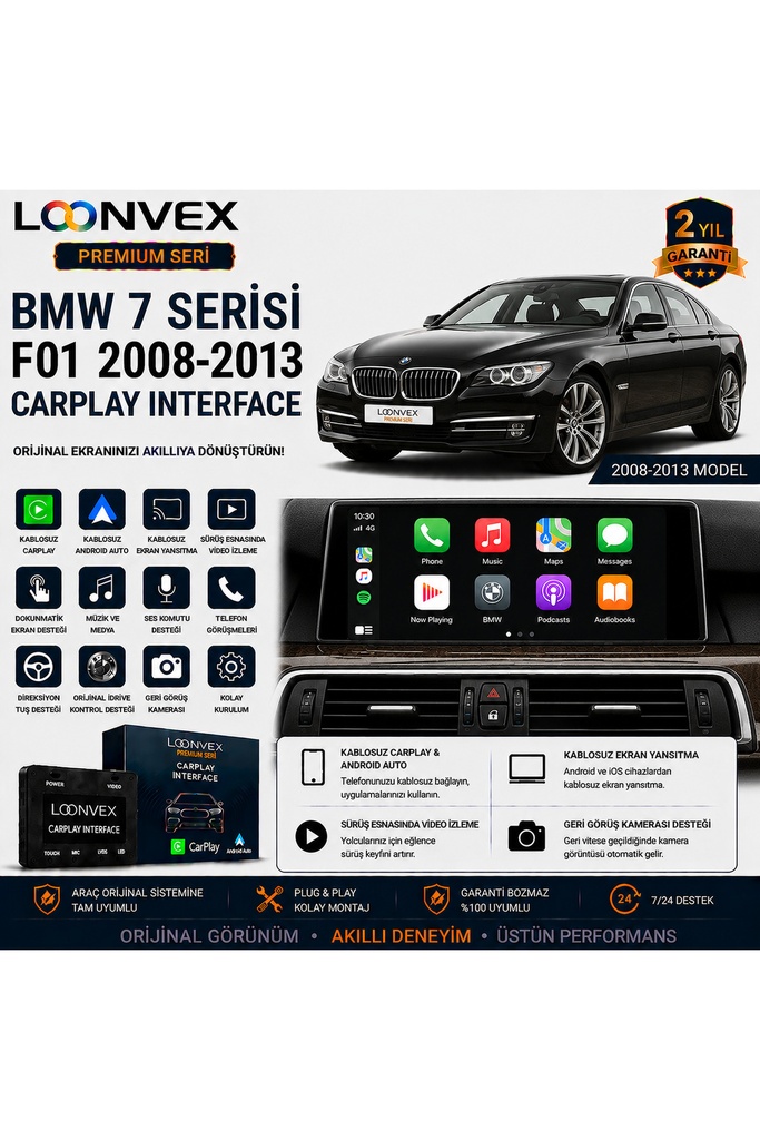 [LNV-CPI-0028] Premium BMW 7 Serisi F01 2008-2013 CarPlay Interface – Kablosuz CarPlay & Android Auto