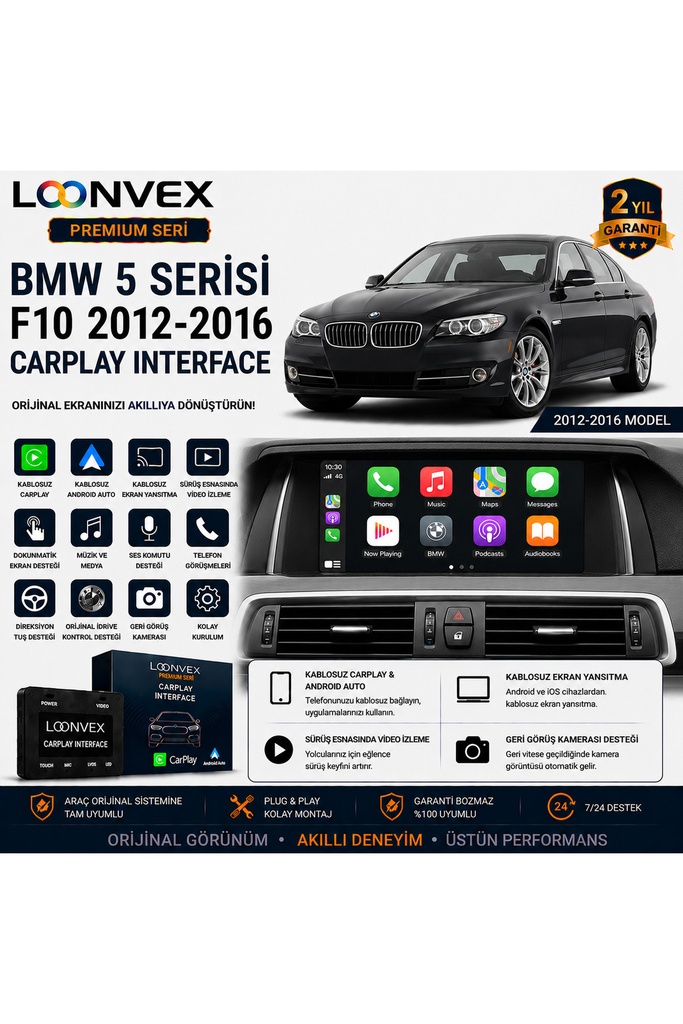 [LNV-CPI-0021] Premium BMW 5 Serisi F10 2012-2016 CarPlay Interface – Kablosuz CarPlay & Android Auto