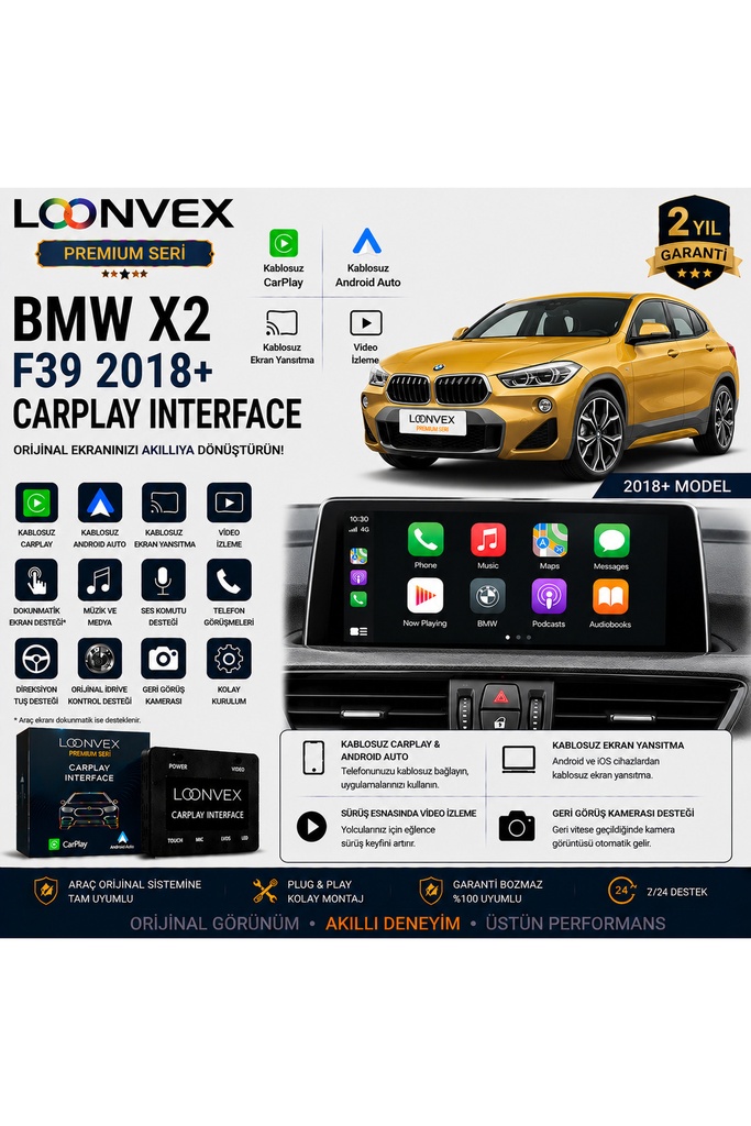 [LNV-CPI-0037] Premium BMW X2 F39 2018+ CarPlay Interface – Kablosuz CarPlay & Android Auto