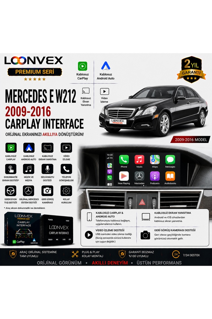 [LNV-CPI-0058] Premium Mercedes E Serisi W212 2009-2016 CarPlay Interface – Kablosuz CarPlay & Android Auto