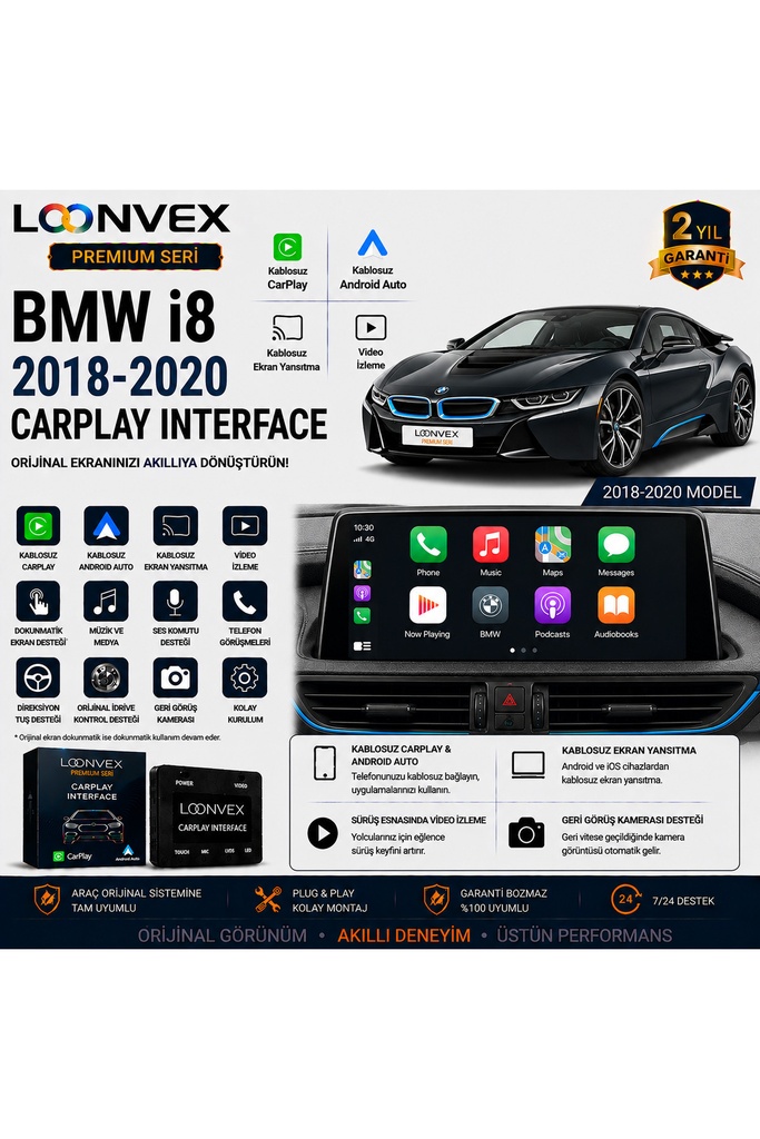 [LNV-CPI-0034] Premium BMW i8 2018-2020 CarPlay Interface – Kablosuz CarPlay & Android Auto