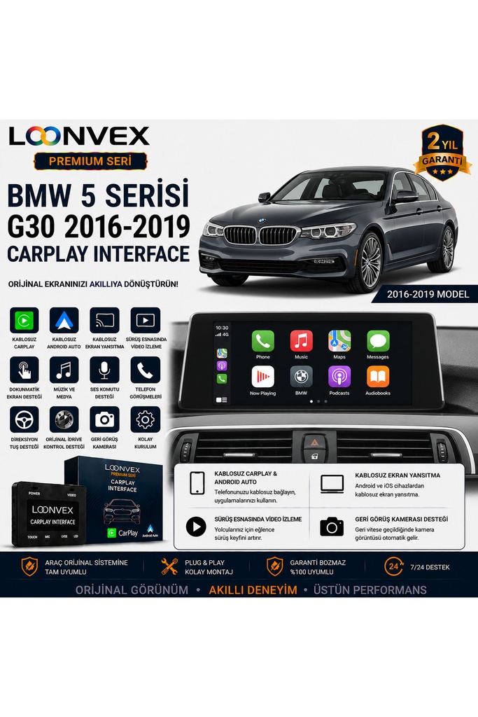 [LNV-CPI-0022] Premium BMW 5 Serisi G30 2016-2019 CarPlay Interface – Kablosuz CarPlay & Android Auto