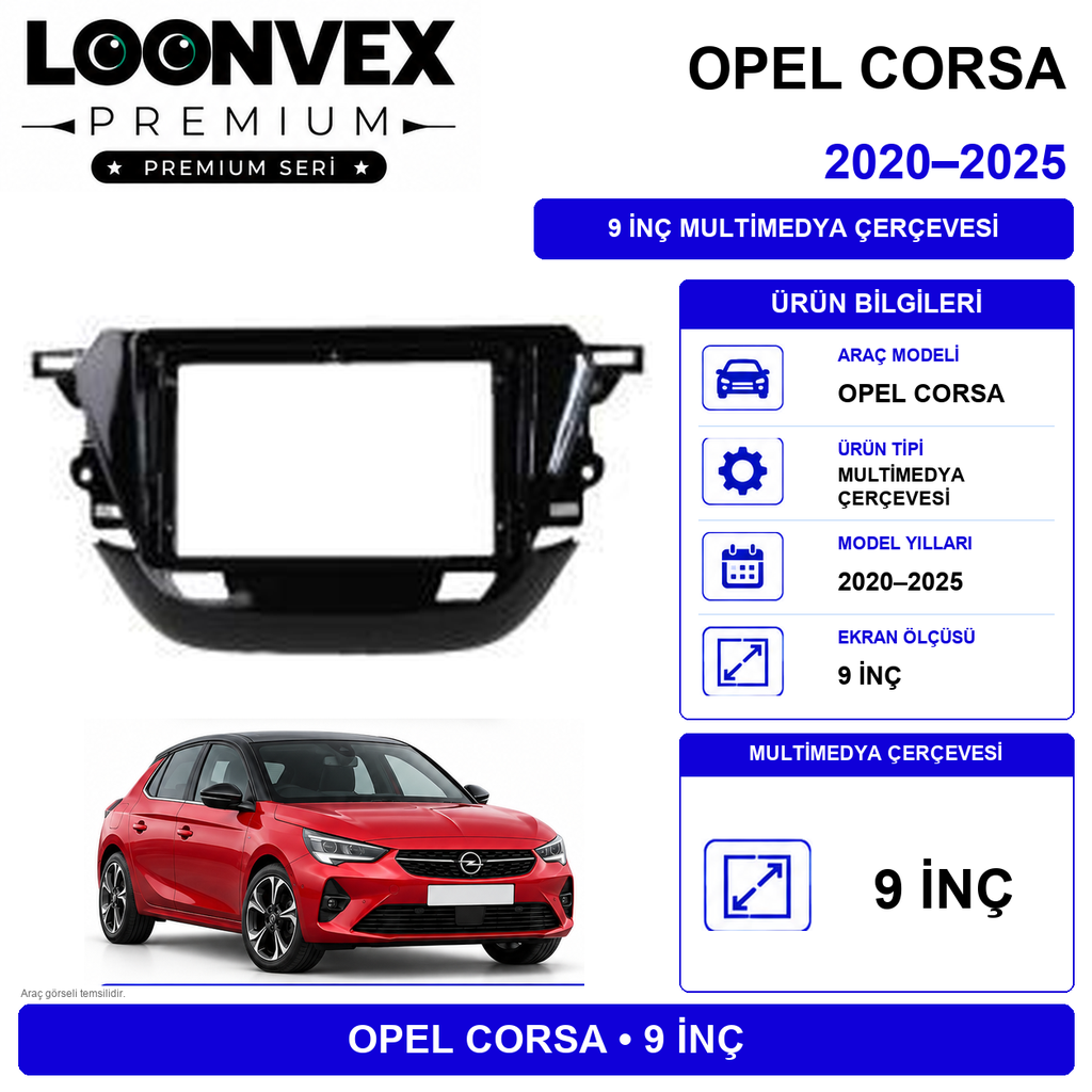LOONVEX Premium Opel Corsa F 2021-2022 9 İnç Multimedya Çerçeve + Soket + CANBUS Montaj Kiti