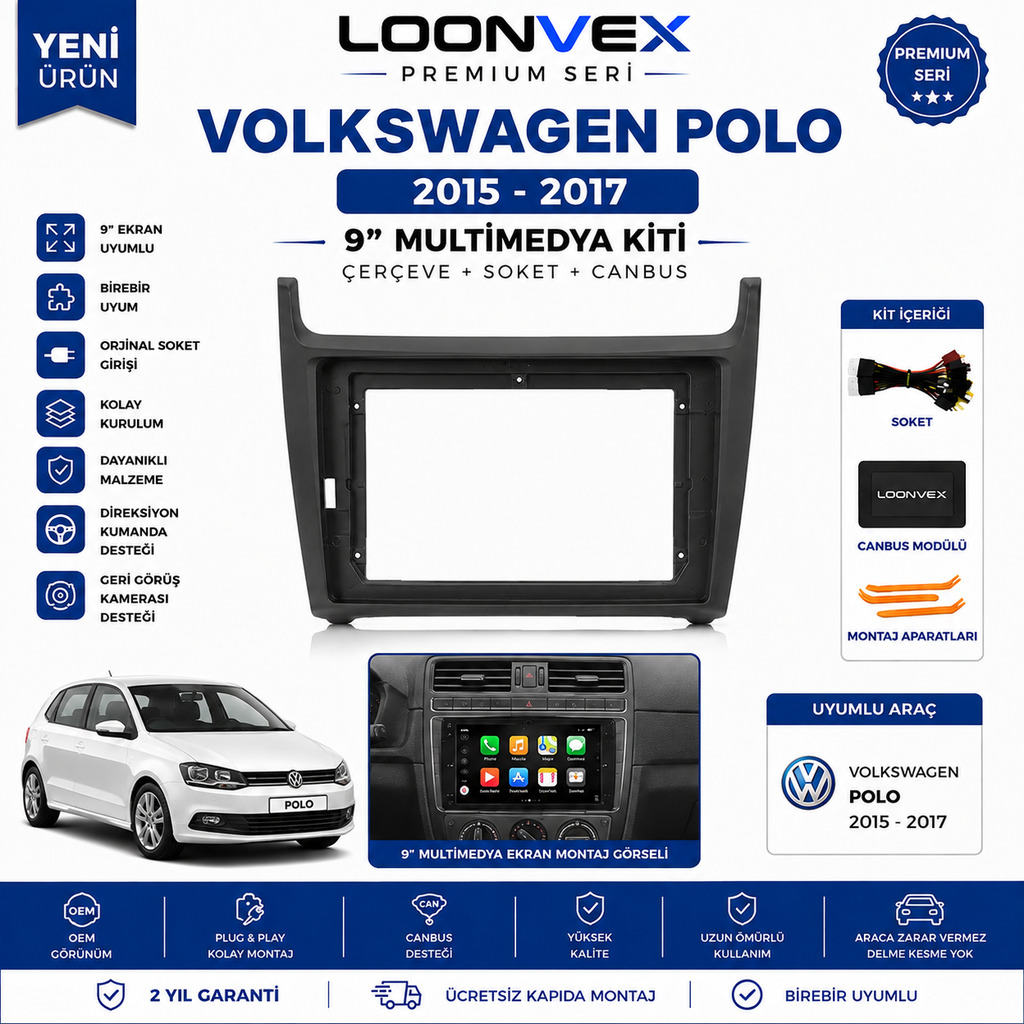 LOONVEX Premium Volkswagen Tiguan 2008-2016 9" Multimedya Çerçeve Kiti