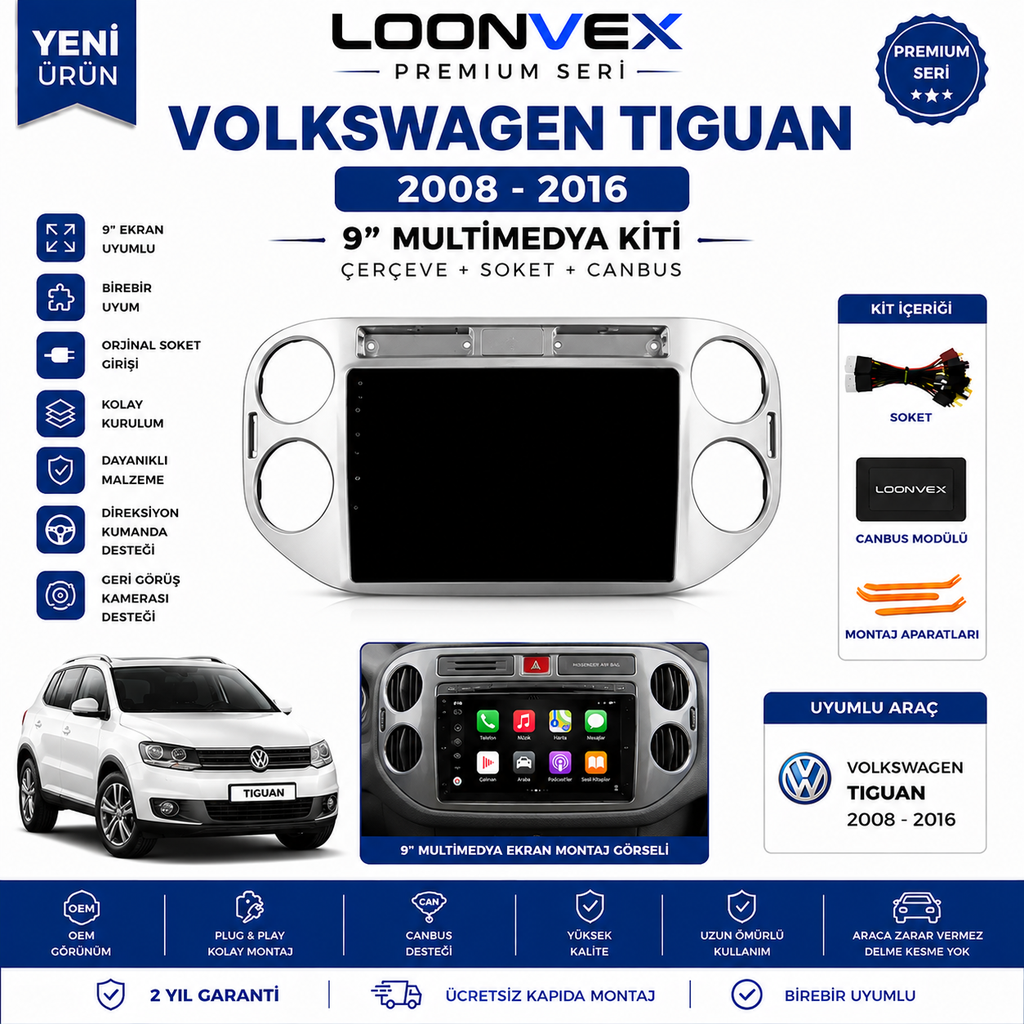 LOONVEX Premium Volkswagen Tiguan 2017-2018 10" Multimedya Çerçeve Kiti