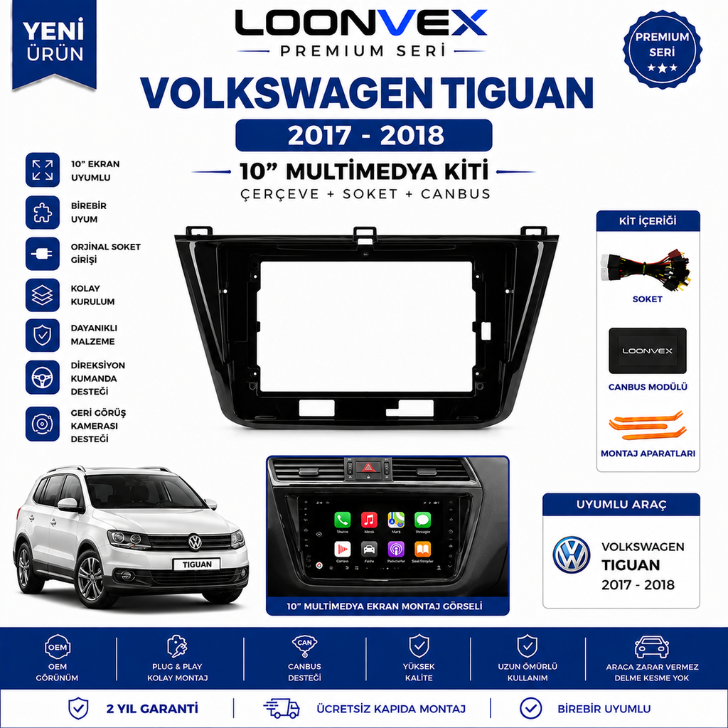 LOONVEX Premium Volkswagen Touareg 2002-2009 9" Multimedya Çerçeve Kiti