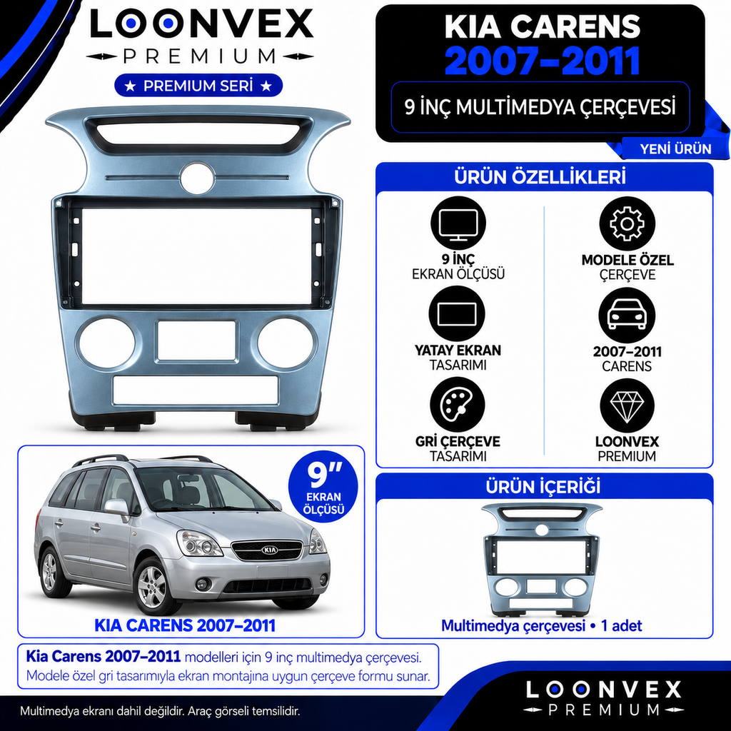 LOONVEX Premium KİA CARENS 2007-2011 9 İNCH Multimedya Çerçevesi