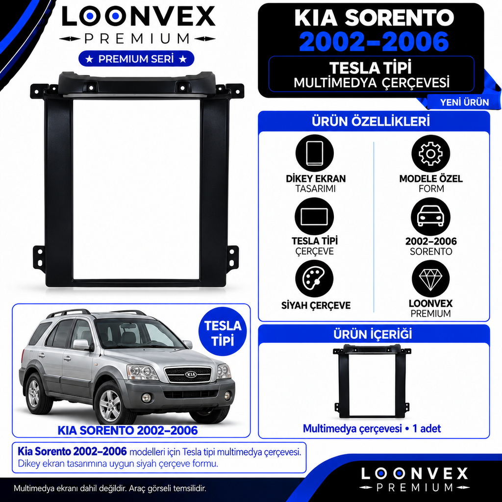 [LNV-CER-0334] LOONVEX Premium KİA SORENTO 2002/2006 TESLA Multimedya Çerçevesi