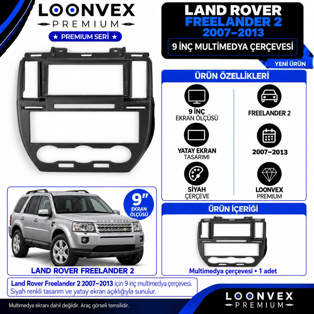 [LNV-CER-0343] LOONVEX Premium JEEP LANDROVER FREELANDER 2 9''İNÇ 2007 /2013 Multimedya Çerçevesi