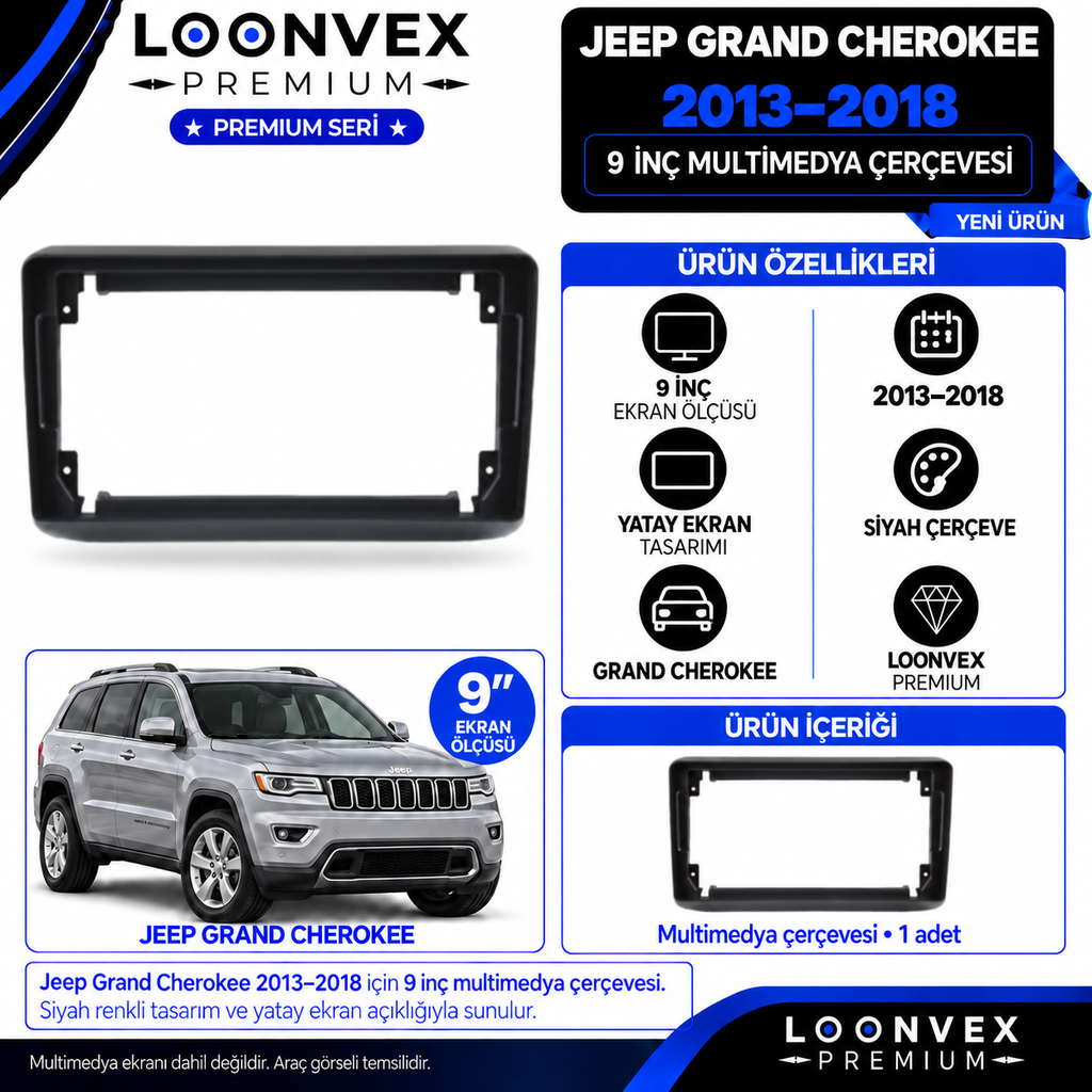 [LNV-CER-0344] LOONVEX Premium JEEP GRAND CHEEROKEE 2013/2018 9 İNCH Multimedya Çerçevesi