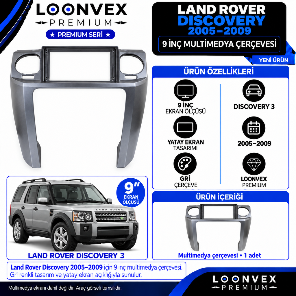 LOONVEX Premium JEEP LANDROVER DISCOVERY 2005-2009 9 İNCH Multimedya Çerçevesi
