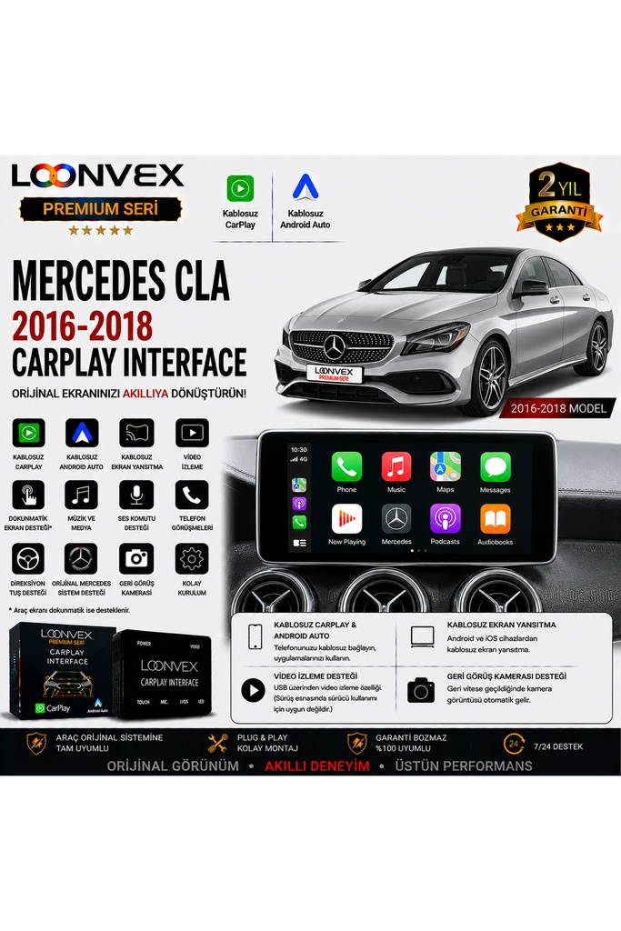 [LNV-CPI-0065] Premium Mercedes CLA 2016-2018 CarPlay Interface – Kablosuz CarPlay & Android Auto