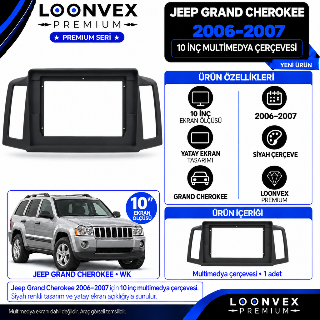 [LNV-CER-0349] LOONVEX Premium JEEP GRAND CHEROKEE 2006-2007 10 İNCH Multimedya Çerçevesi