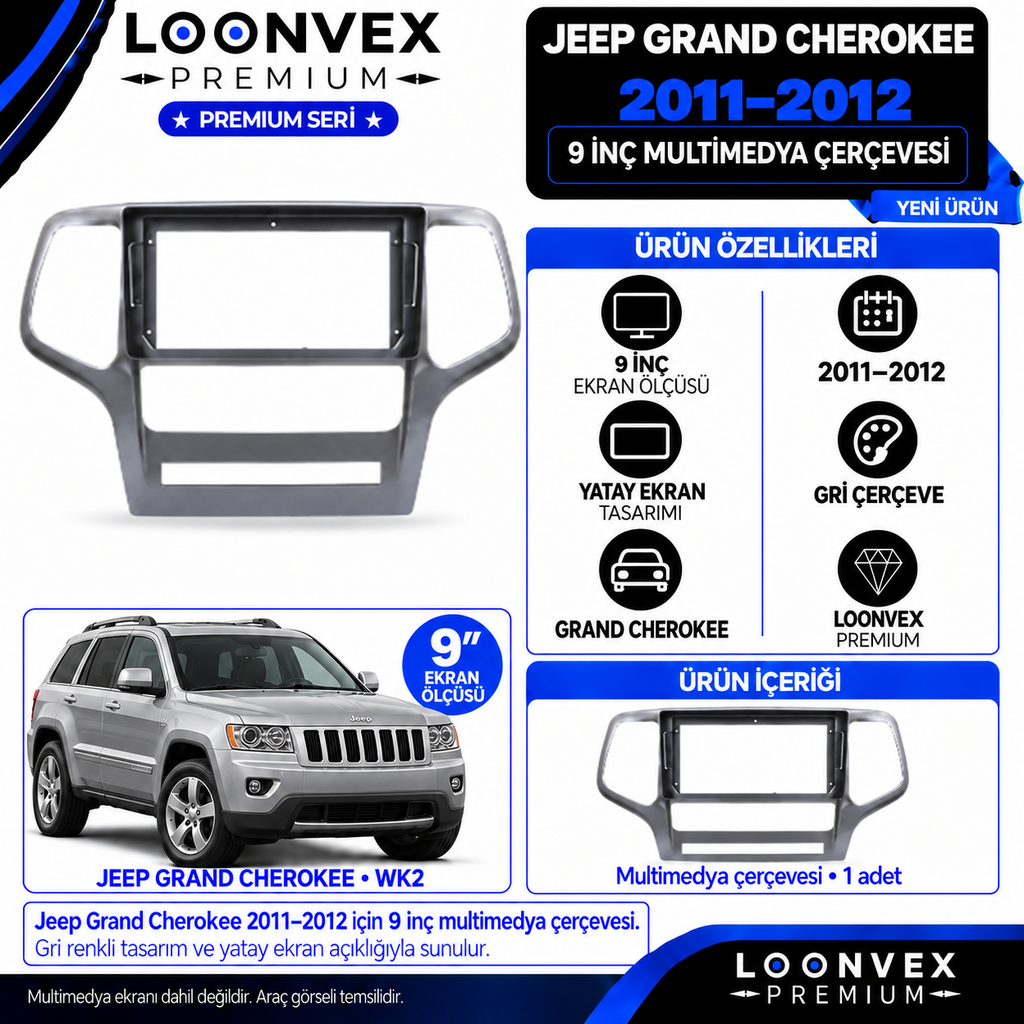 [LNV-CER-0350] LOONVEX Premium JEEP GRAND CHEROKEE 2011-2012 9 İNCH Multimedya Çerçevesi