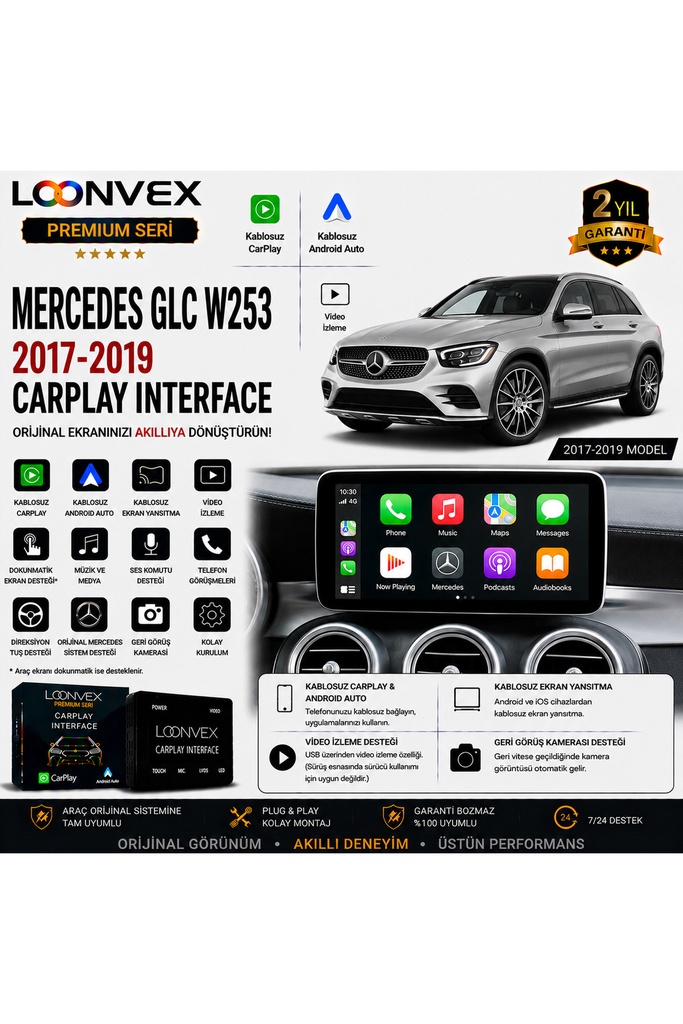 [LNV-CPI-0060] Premium Mercedes GLC W253 2017-2019 CarPlay Interface – Kablosuz CarPlay & Android Auto